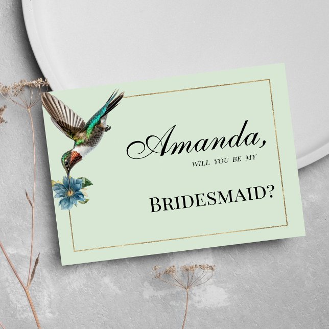 Mint green gold colorful hummingbird Bridesmaid Invitation (Mint green gold colorful hummingbird Bridesmaid )