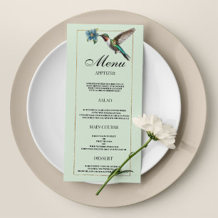 Mint green gold colorful hummingbird Wedding Menu