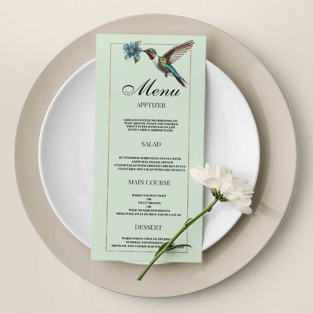 Mint green gold colorful hummingbird Wedding Menu (Mint green gold colorful hummingbird Wedding Menu)