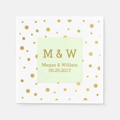 Mint Green Gold Confetti Wedding Monogram Paper Napkins