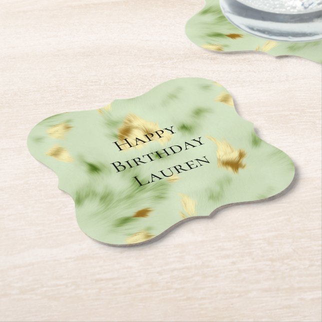 Mint Green Gold Cowhide Paper Coaster (Angled)