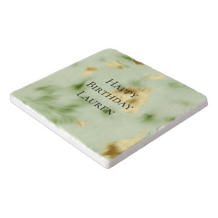 Mint Green Gold Cowhide Trivet