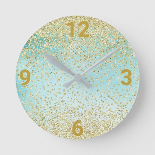 Mint Green Gold Crystal Modern Wall Clock