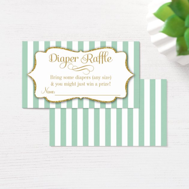 Mint Green Gold Diaper Raffle Baby Shower Invitations