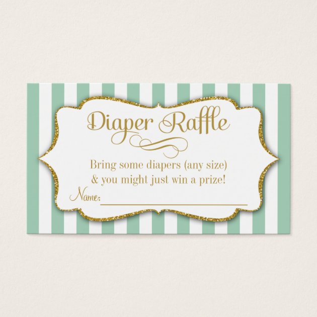 Mint Green Gold Diaper Raffle Baby Shower Invitations