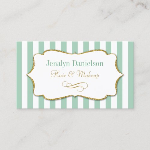 Mint Green Gold Elegant Stripe Business Cards Sage