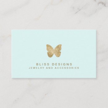 Mint Green Gold Foil Butterfly Elegant Simple Business Card by whimsydesigns at Zazzle