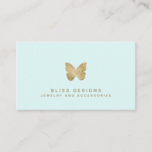 Mint Green Gold Foil Butterfly Elegant Simple Business Card