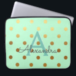 Mint Green & Gold Foil Polka Dots Monogram Laptop Sleeve<br><div class="desc">Mint Green and Gold Foil Polka Dots Elegant Monogram Case. This case can be customized to include your initial and first name.</div>