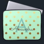 Mint Green & Gold Foil Polka Dots Monogram Laptop Sleeve<br><div class="desc">Mint Green and Gold Foil Polka Dots Elegant Monogram Case. This case can be customized to include your initial and first name.</div>