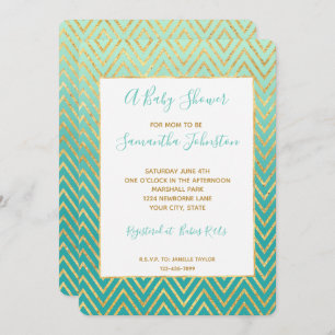 Mint Green Gold Glam Chevron Ombre Invitation