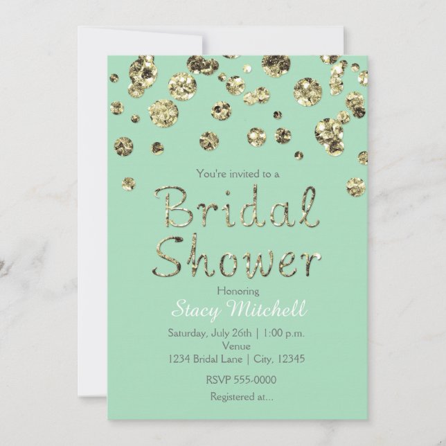 Mint Green Gold Glitter Bridal Shower Invitation (Front)