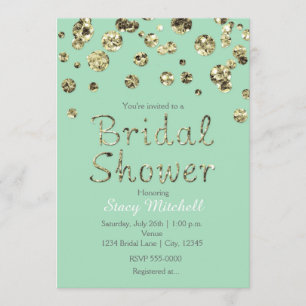Mint Green Gold Glitter Bridal Shower Invitation