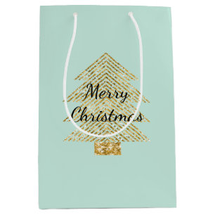 Mint Green Gold Glitter Christmas Trees Medium Gift Bag