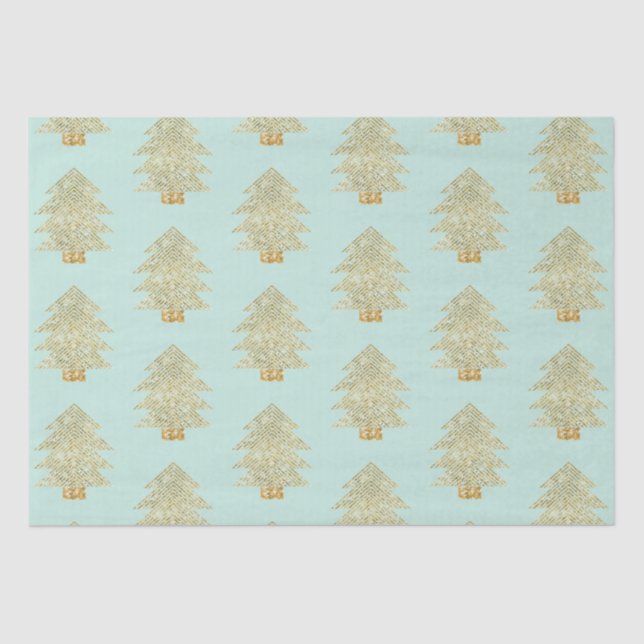 Mint Green Gold Glitter Christmas Trees Tissue Paper (Front)