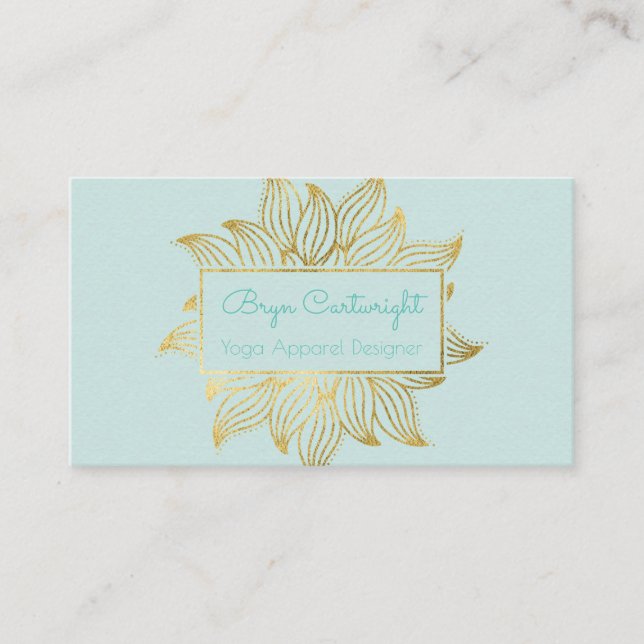 Mint Green Gold Lotus Mandala Business Card (Front)
