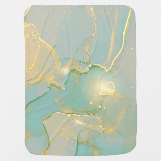 Mint Green Gold Marble: Textured Baby Blanket (Front)