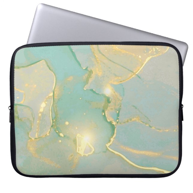 Mint Green Gold Marble: Textured Laptop Sleeve (Front)