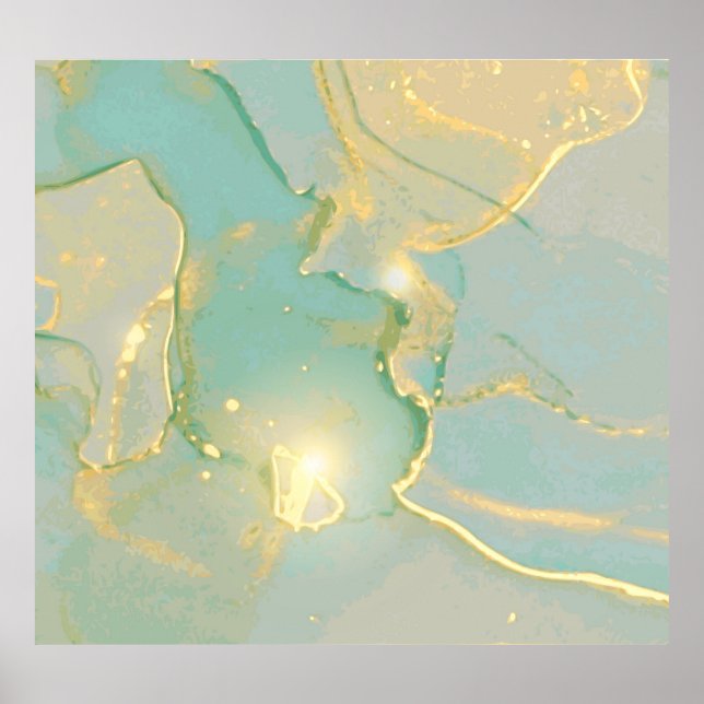 Mint Green Gold Marble: Textured Poster (Front)