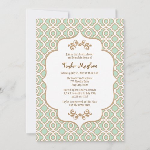 Mint Green Gold Moroccan Bridal Shower Invites