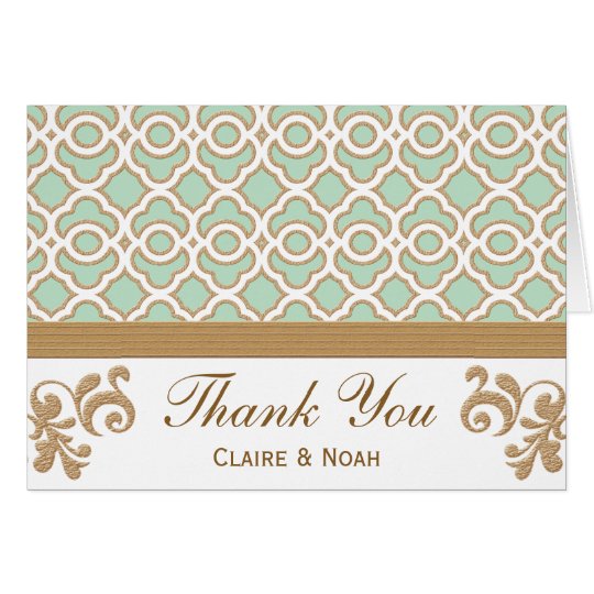 Mint Green Gold Moroccan Thank You Wedding Card