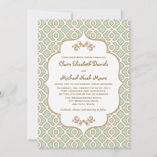 Mint Green Gold Moroccan Wedding Invitations