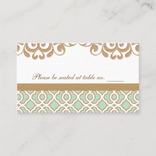 Mint Green Gold Moroccan Wedding Table Place Place Card