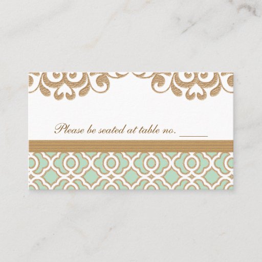 Customizable Mint Green Gold Moroccan Wedding Table Place Business Cards