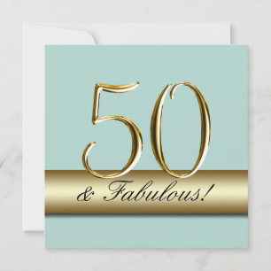 Mint Green Gold Simple 50th Birthday Party Invitation