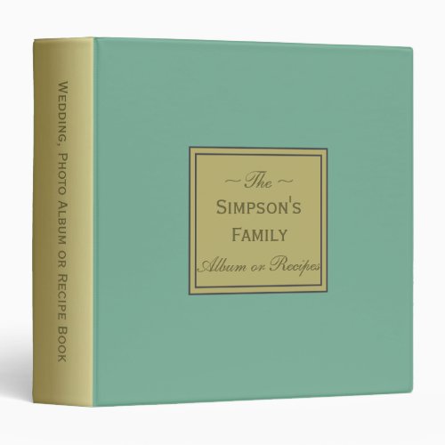 Mint Green  Gold To Your Wedding Album or Recipes 3 Ring Binder