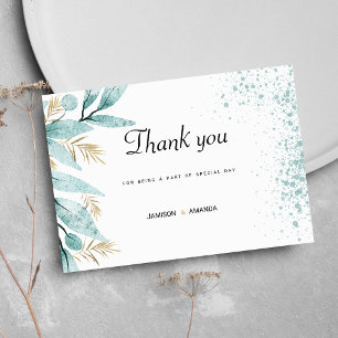 Mint green gold watercolor foliage Thank You Invitation