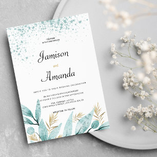 Mint green gold watercolor foliage Wedding Invitation