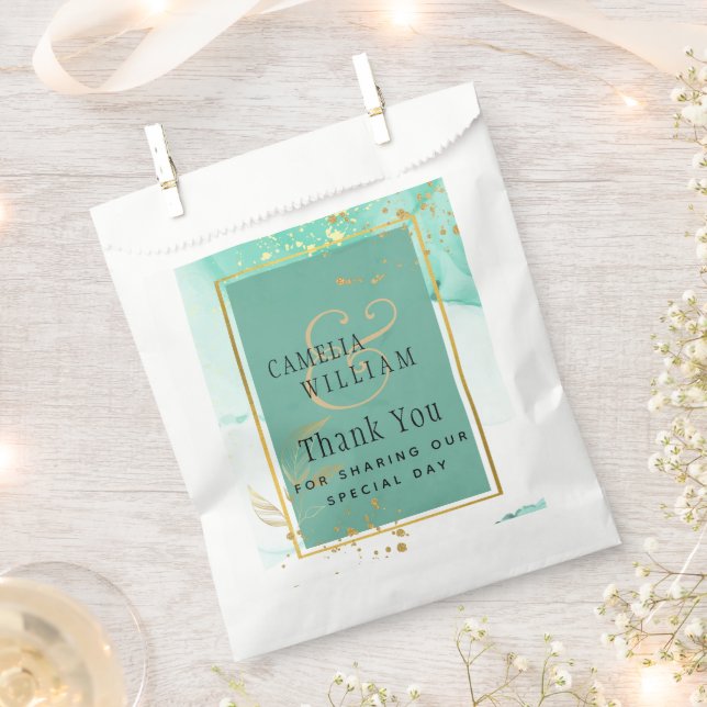 Mint Green Gold WEDDING Alcohol Ink Abstract Favor Bag (Clipped)