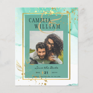 Mint Green Gold WEDDING Alcohol Ink Abstract Flyer