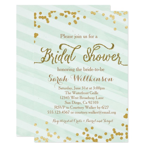 Mint Green & Gold Wedding Bridal Shower Invitation