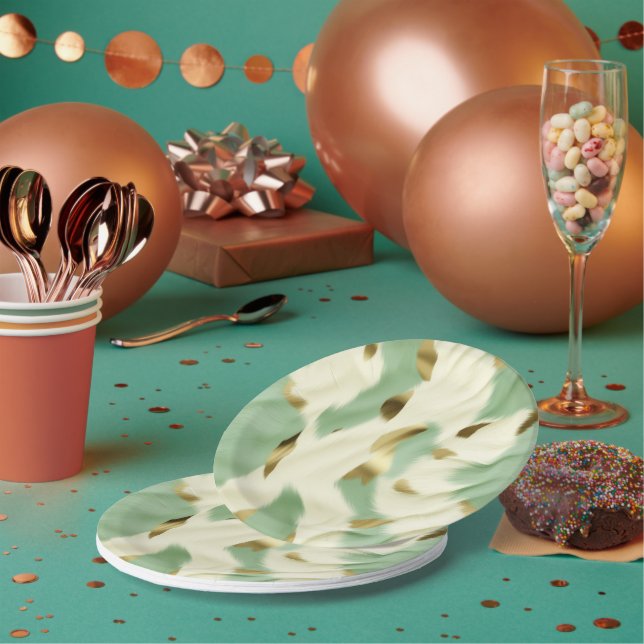 Mint Green Gold White Cowhide Paper Plates (Multi)