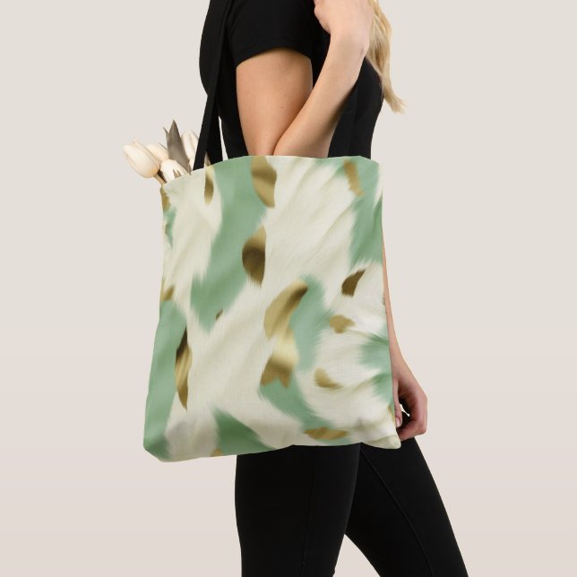 Mint Green Gold White Cowhide Tote Bag (Close Up)