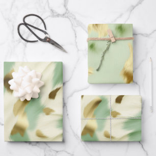 Mint Green Gold White Cowhide Wrapping Paper Sheets