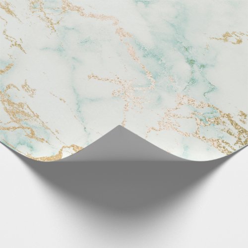 Mint Green Gold White Gray Marble Stone Brushes Wrapping Paper