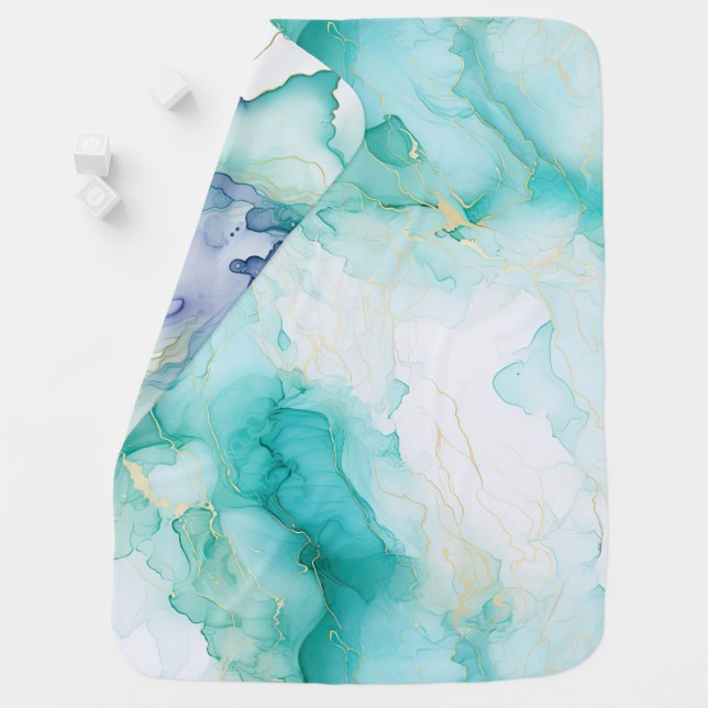 Mint Green Gold White Marble Baby Blanket (In Situ)