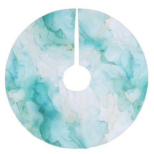 Mint Green Gold White Marble Brushed Polyester Tree Skirt