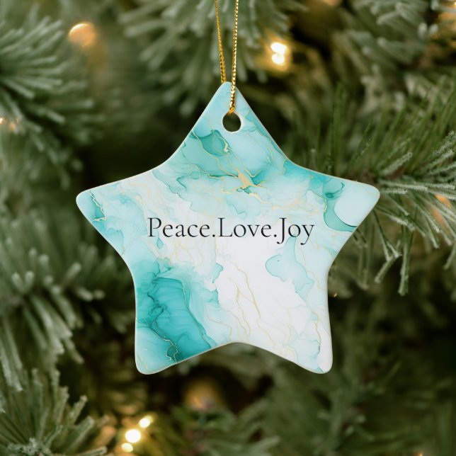 Mint Green Gold White Marble Ceramic Ornament (Tree)