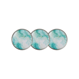 Mint Green Gold White Marble Golf Ball Marker