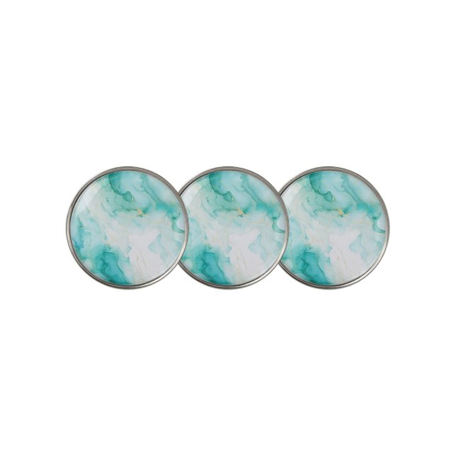Mint Green Gold White Marble Golf Ball Marker (3 Up)