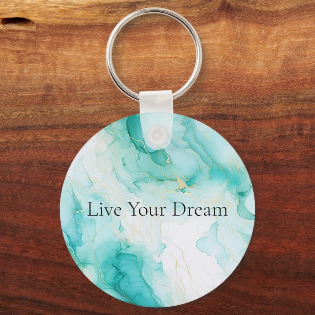 Mint Green Gold White Marble Keychain (Front)