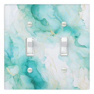 Mint Green Gold White Marble Light Switch Cover