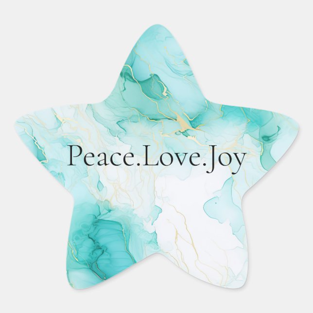 Mint Green Gold White Marble Star Sticker (Front)