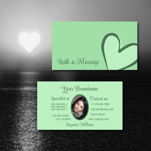 Mint Green Gorgeous Heart Modern with Photo Cute Business Card
