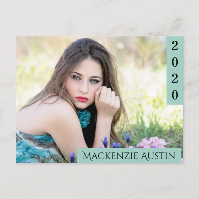 Mint Green Graduation | Trendy Modern Grad Photo Invitation Postcard (Front)