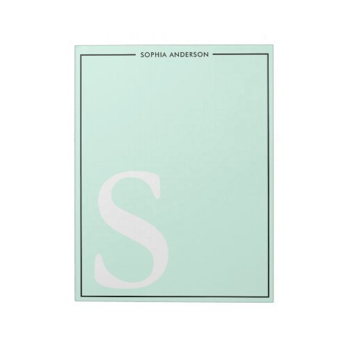 Mint Green Graphic Monogram Personalized Name Notepad